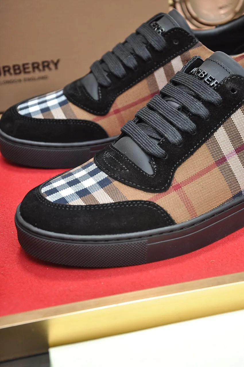 Men's shoes💰480💶[Burberry] (cowhide lining) classic low-top sneakers｜Imported cowhide with classic plaid fabric｜Cow leather lining｜Original outsole｜Fine workmanship and comfortable to wear Size: 38-44 (customized at 45)